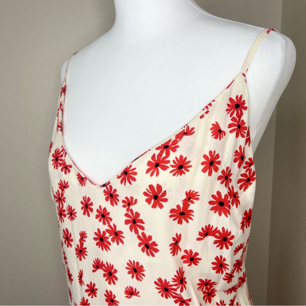 Reformation ALEXANDRA Ivory & Red Daisy Floral Sleeveless V-Neck Midi Dress - Picture 8 of 15